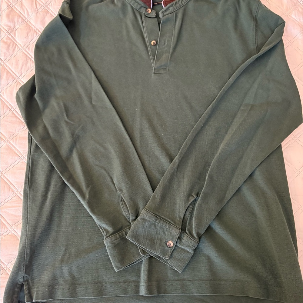 Massimo Dutti Olive Green Knit Henley